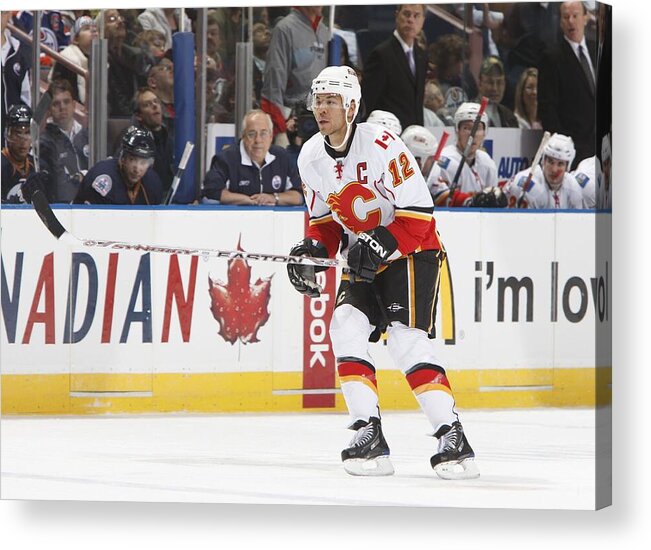 National Hockey League Acrylic Print featuring the photograph Calgary Flames v Edmonton Oilers #97 by Dale MacMillan