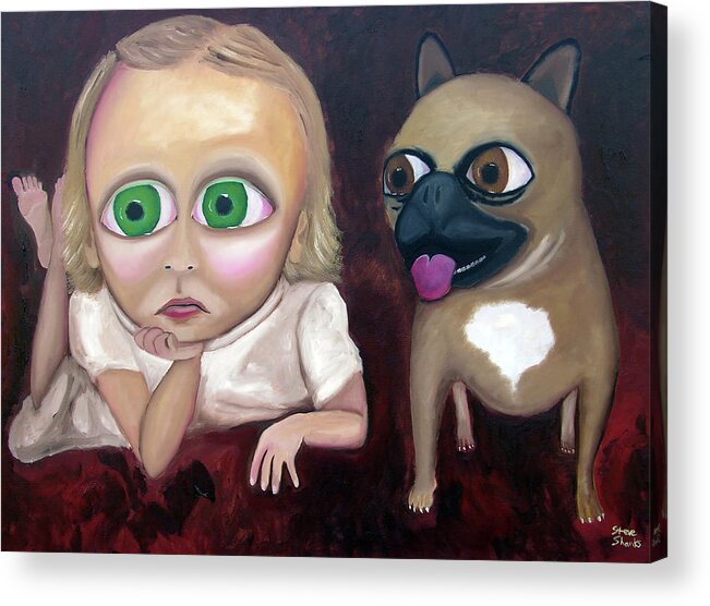 Dog Acrylic Print featuring the painting A Girl and her Dog by Steve Shanks