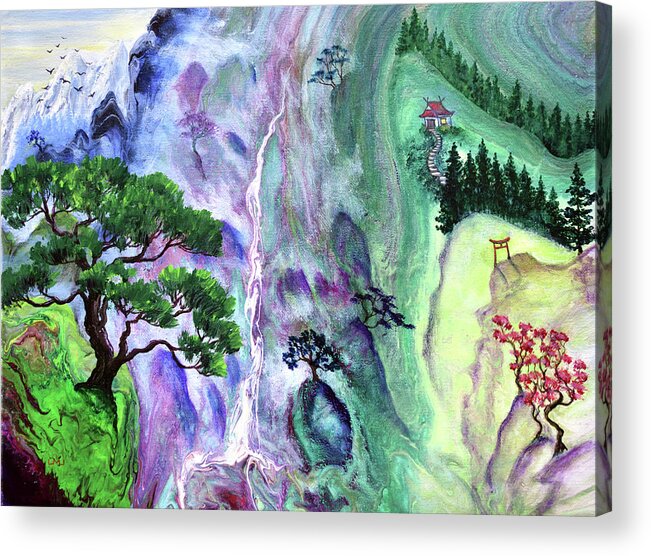 Temple Acrylic Print featuring the painting A Shining Window Between the Pines by Laura Iverson