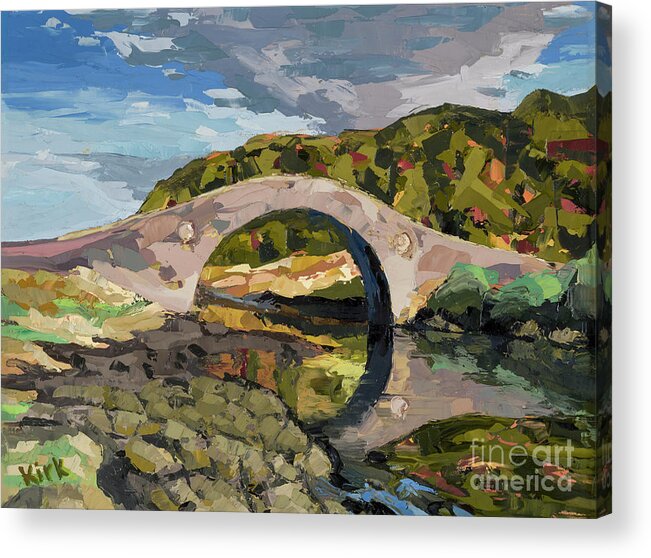 Scotland Acrylic Print featuring the painting Abandoned Bridge, 2015 by PJ Kirk