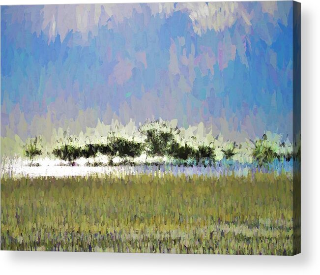 Modern Abstract Art Acrylic Print featuring the mixed media Abstract Painted Beach Scene by Joan Stratton