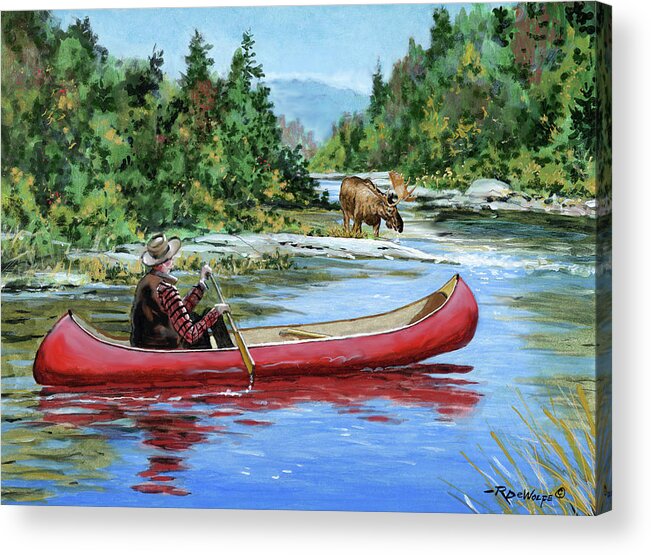 Canoe Acrylic Print featuring the painting Algonquin Paddle by Richard De Wolfe