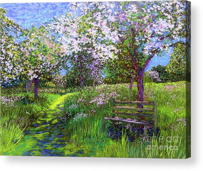 Landscape Acrylic Print featuring the painting Apple Blossom Trees by Jane Small