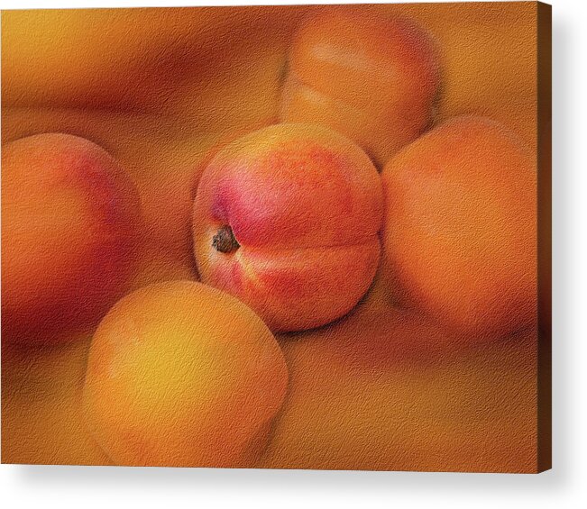Apricots - Photo Painting - Abstract Photography - Blue Sky - Fruits - Abstract - Flowers - Flower - Vegetal Painting - Digital Art And Painting - Red - Photo Acrylic Print featuring the photograph Apricots by Al Fio Bonina