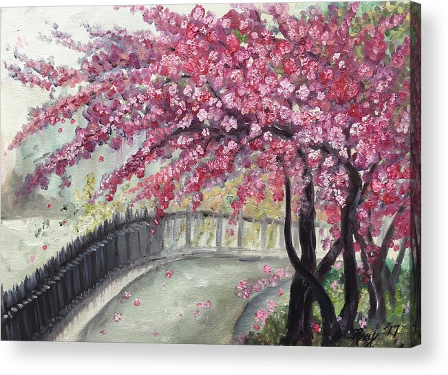 Paris Acrylic Print featuring the painting April in Paris Cherry Blossoms by Roxy Rich