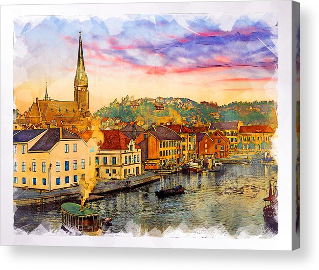 Arendal Acrylic Print featuring the digital art Arendal c. 1910 by Geir Rosset