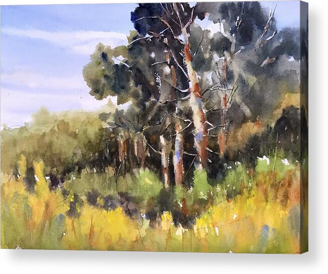 Landscape Acrylic Print featuring the painting Autumn Begins by Judith Levins