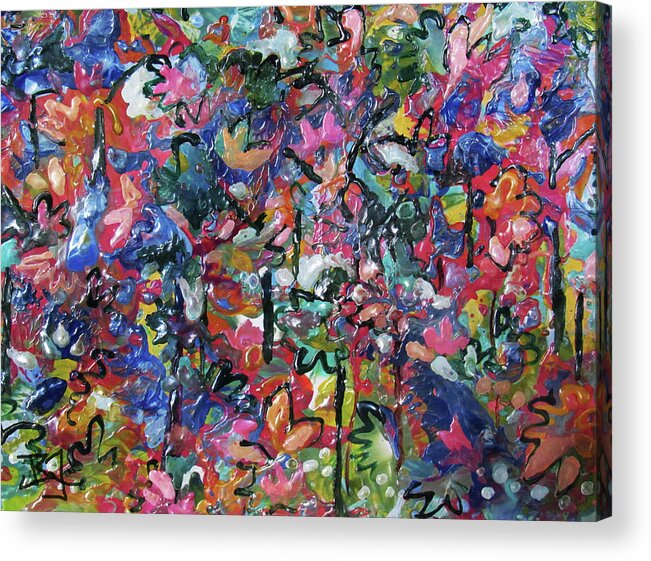 Colorful Abstract Acrylic Print featuring the painting Autumn Medly by Jean Batzell Fitzgerald