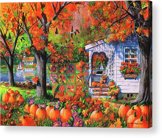 Autumn Landscape With Autumn Patchwork Quilt Acrylic Print featuring the painting Autumn Patchwork Quilt by Diane Phalen