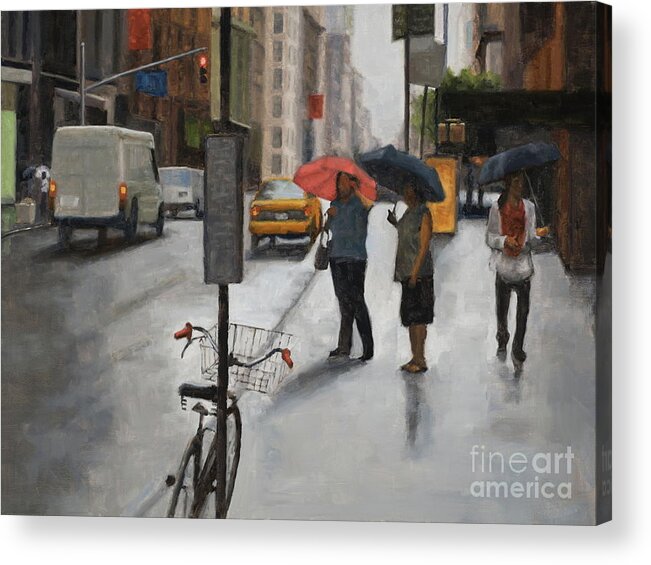 Rain Acrylic Print featuring the painting Awaiting a cab by Tate Hamilton
