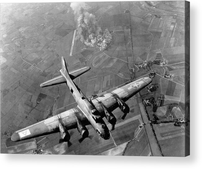 B 17 Bomber Acrylic Print featuring the photograph B-17 Bomber Over Germany - WW2 - 1943 by War Is Hell Store