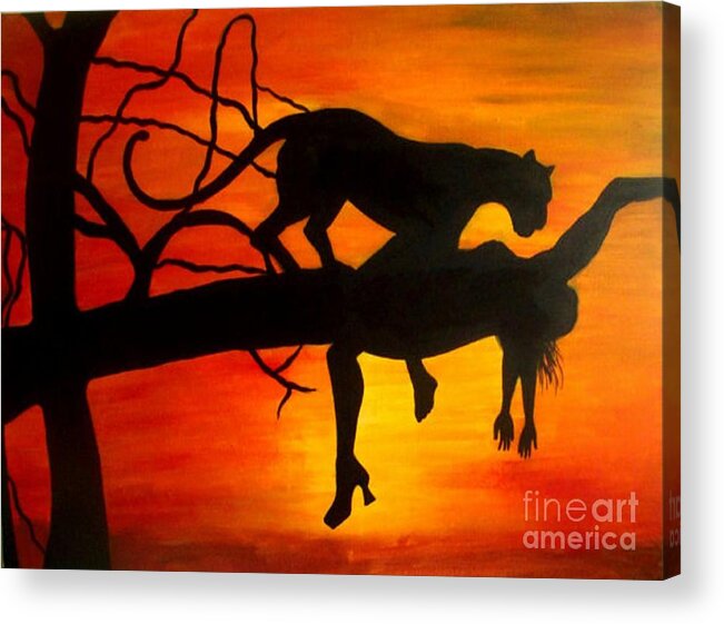 Panter Acrylic Print featuring the painting Beauty and the Beast - sunset by Vesna Antic