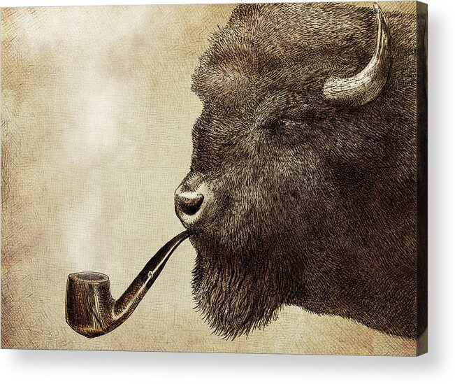 Buffalo Acrylic Print featuring the drawing Big Smoke by Eric Fan