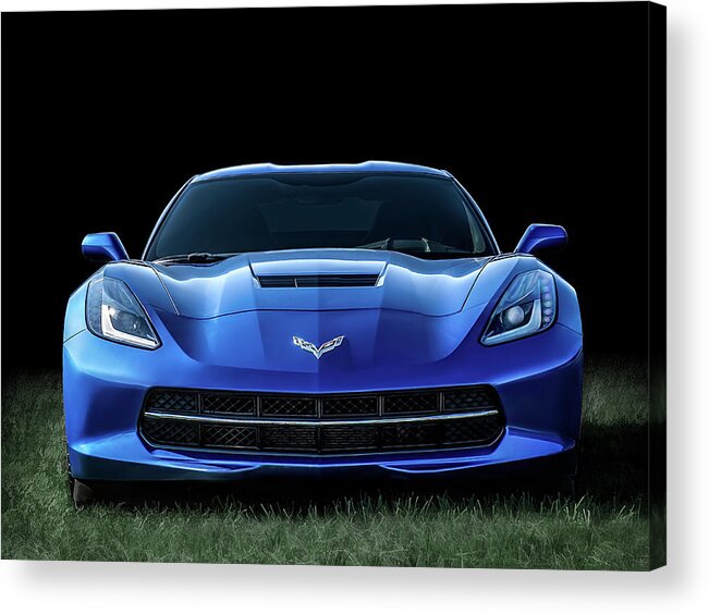 Corvette Acrylic Print featuring the digital art Blue 2013 Corvette by Douglas Pittman