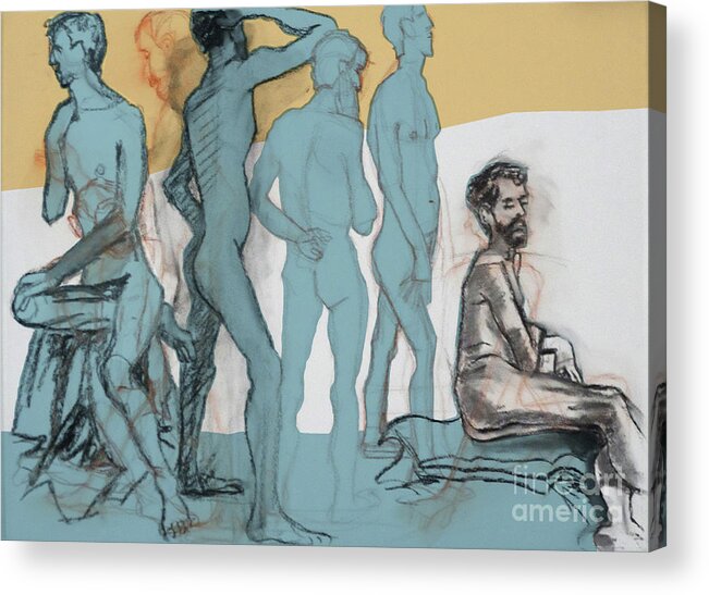 Male Nude Acrylic Print featuring the mixed media Blue Nude by PJ Kirk