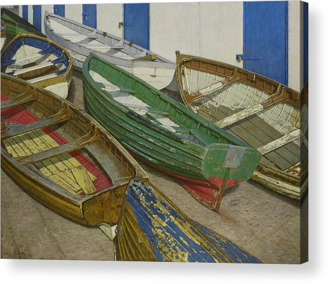 Postcard Acrylic Print featuring the painting Boats on Slipway by Brian McCarthy