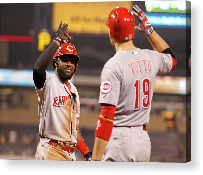 People Acrylic Print featuring the photograph Brandon Phillips and Joey Votto by Justin K. Aller