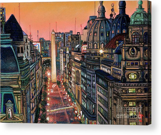 Buenos Aires Acrylic Print featuring the pastel Buenos Aires Twilight by Bernardo Galmarini