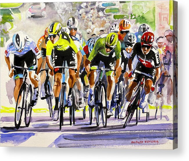 Letour Acrylic Print featuring the painting Caleb Ewan Wins Against Bennett not Sagan-sm by Shirley Peters