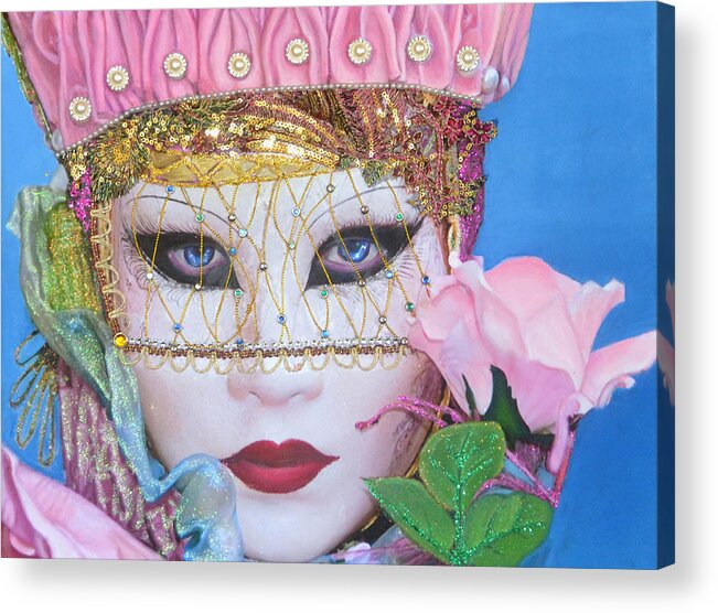 Mixed Media Painting Acrylic Print featuring the mixed media Carolinia from the Carnival of Venice Anni Adkins by Anni Adkins