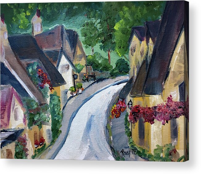 Castle Combe Acrylic Print featuring the painting Castle Combe view from Town Square by Roxy Rich