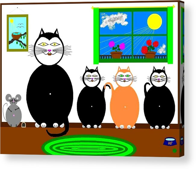 Cats Acrylic Print featuring the digital art Cat And Mouse Family by Will Borden
