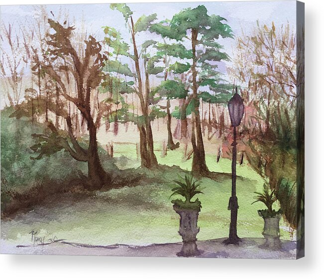 Landscape Acrylic Print featuring the painting Stanhill Court in Charlwood by Roxy Rich