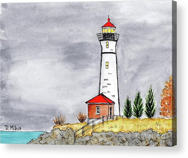 Maine Lighthouse Acrylic Print featuring the painting Brave Red Top Maine Lighthouse by Donna Mibus