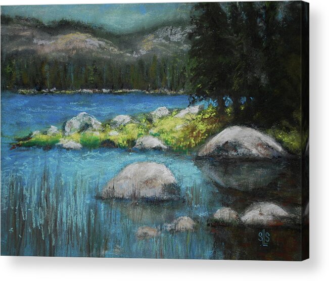 Lake Acrylic Print featuring the pastel Chilling out at Chilicoot by Sandra Lee Scott