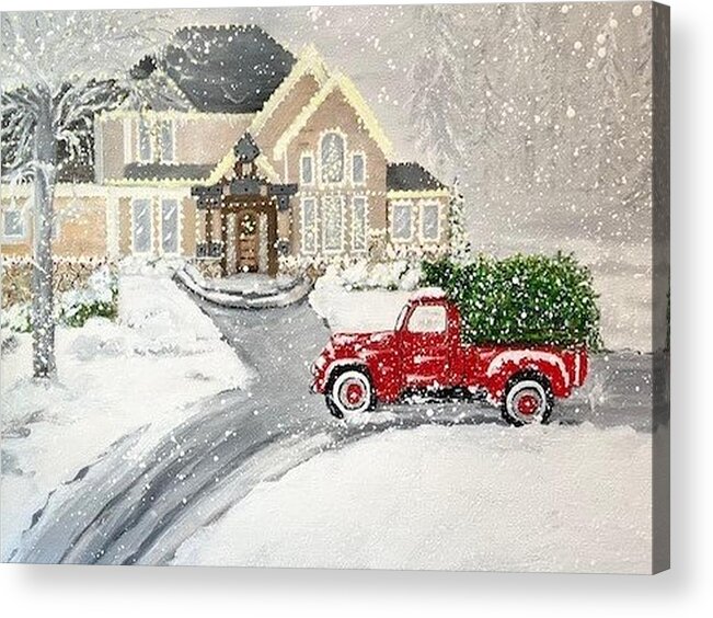 Christmas Acrylic Print featuring the painting Christmas in Montana by Juliette Becker
