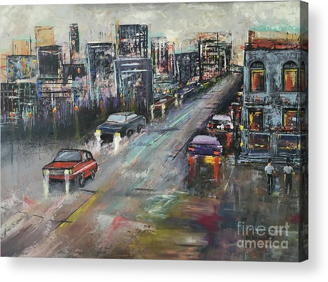 Painting Acrylic Print featuring the painting City traffic by Maria Karlosak