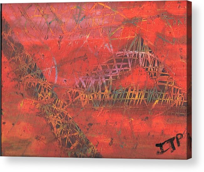 Red Acrylic Print featuring the painting Clawing through the Process by Esoteric Gardens KN