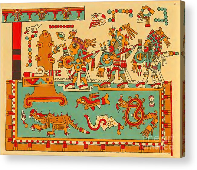 Pre Columbian Acrylic Print featuring the painting Codex Zouche Nuttall Pre Columbian Mixtec Hispanic Mexican 14th Century by Peter Ogden