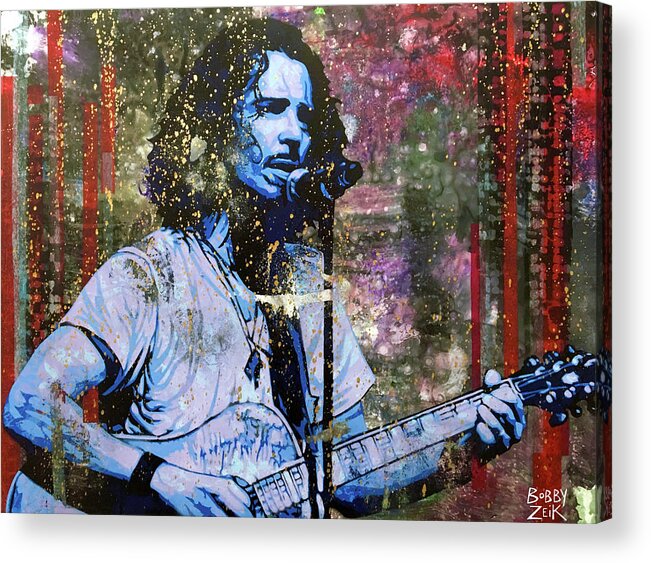 Chris Cornell Acrylic Print featuring the painting Cornell - Steel Rain by Bobby Zeik