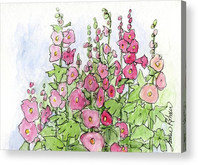 Cottage Garden Acrylic Print featuring the painting Cottage Pink Hollyhock by Laurie Rohner
