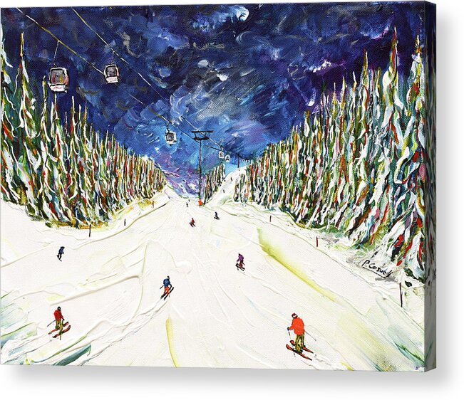 Ski Acrylic Print featuring the painting Courchevel Ski Print under Verdons Gondola by Pete Caswell