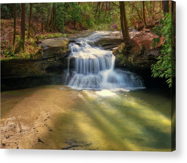 Waterfall Acrylic Print featuring the photograph Creation Falls at Red River Gorge Geological Area in Kentucky by Peter Herman