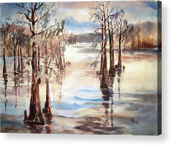 Watercolor Acrylic Print featuring the painting Cypress Bottoms by Sheila Parsons