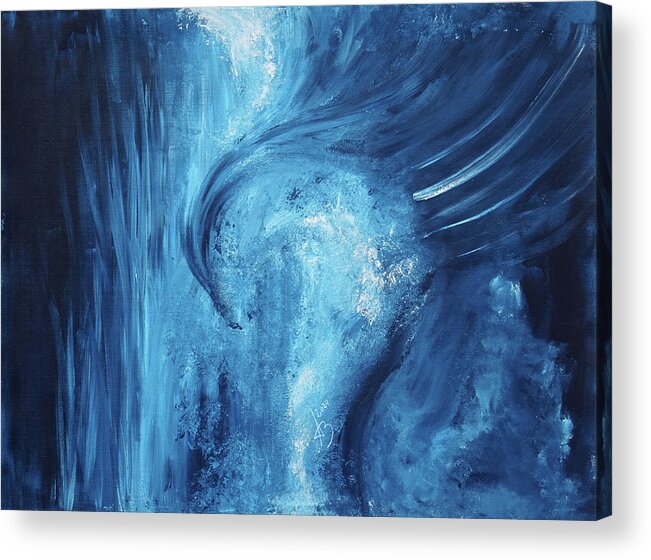 Deep Sea Dragon in Cool Blue - Acrylic Painting on Canvas