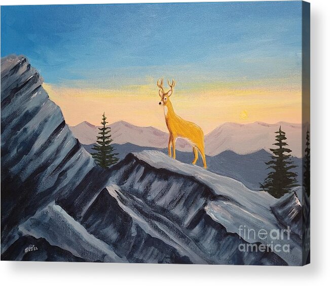 Deer Acrylic Print featuring the painting Deer on Grandfather Mountain by Stacy C Bottoms
