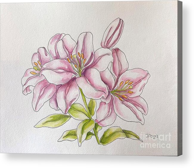 Lilies Acrylic Print featuring the painting Delicate Lilies by Inese Poga