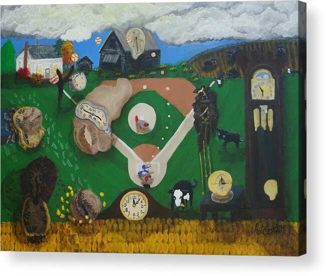 Surrealism Artists Acrylic Print featuring the painting Dreaming of Game Time by Lisa Hinshaw