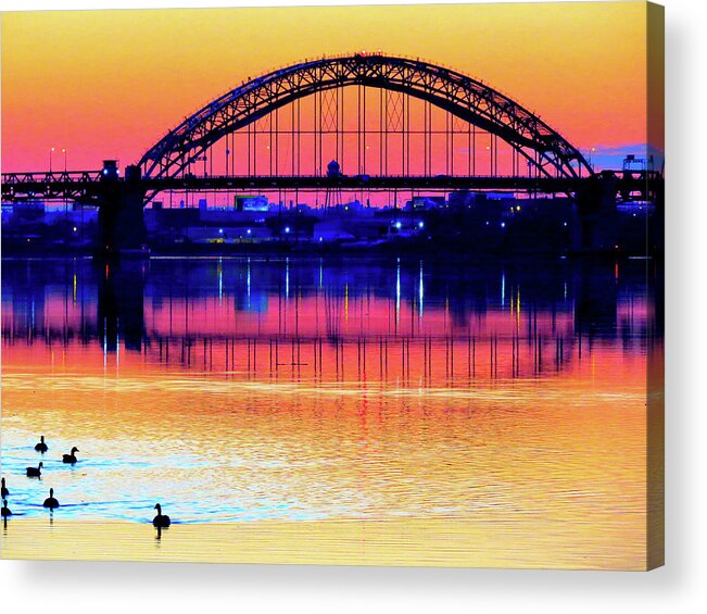 Bridge Acrylic Print featuring the photograph Drenched in Sunset Colors by Linda Stern