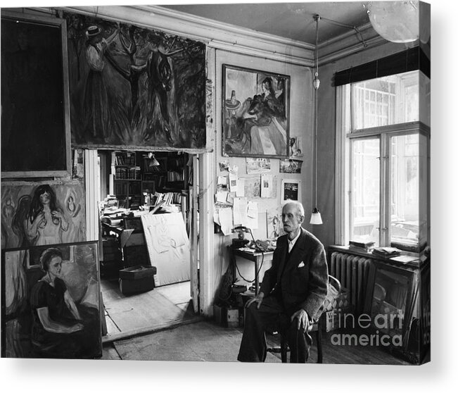 Edvard Munch Acrylic Print featuring the photograph Edvard Munch in his home by O Vaering