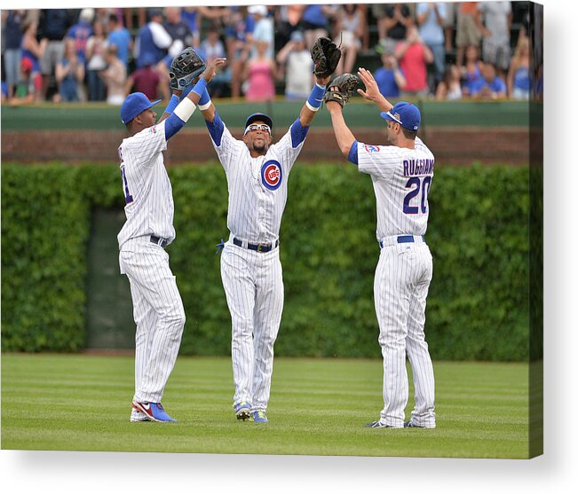 Celebration Acrylic Print featuring the photograph Emilio Bonifacio and Justin Ruggiano by Brian Kersey