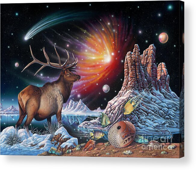 Elk Acrylic Print featuring the painting Enchanted Monarch by Ricardo Chavez-Mendez