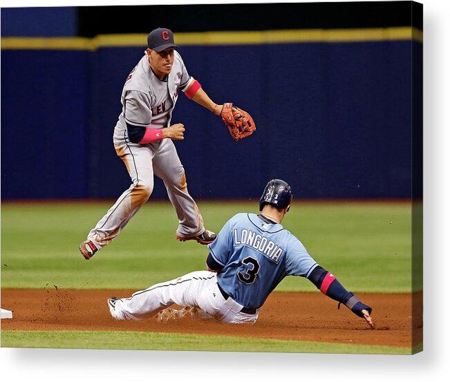 Following Acrylic Print featuring the photograph Evan Longoria and Asdrubal Cabrera by Mike Carlson