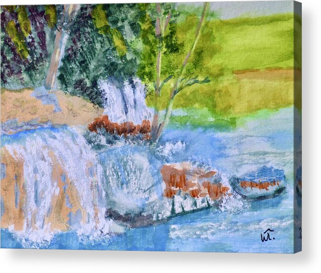 Falls At Sundown Painting Acrylic Print featuring the painting Falls at Sundown Painting by Warren Thompson