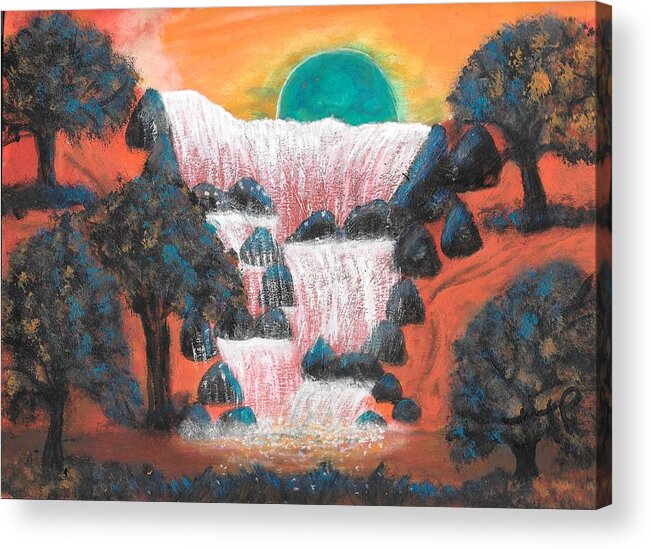 Waterfalls Acrylic Print featuring the painting Fantasy Falls by Esoteric Gardens KN