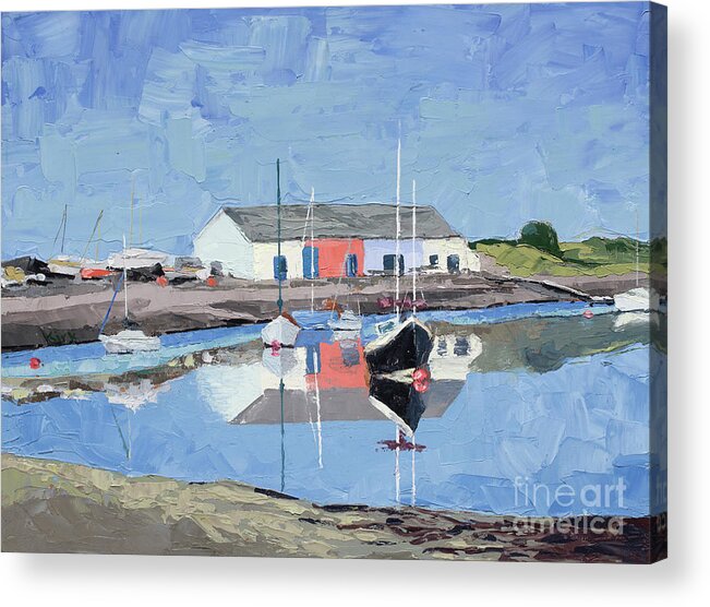 Oil Painting Acrylic Print featuring the painting Findhorn Marina, 2015 by PJ Kirk